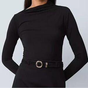 Ann Taylor Asymmetric Ruched Long Sleeve Top – Black – Size Small